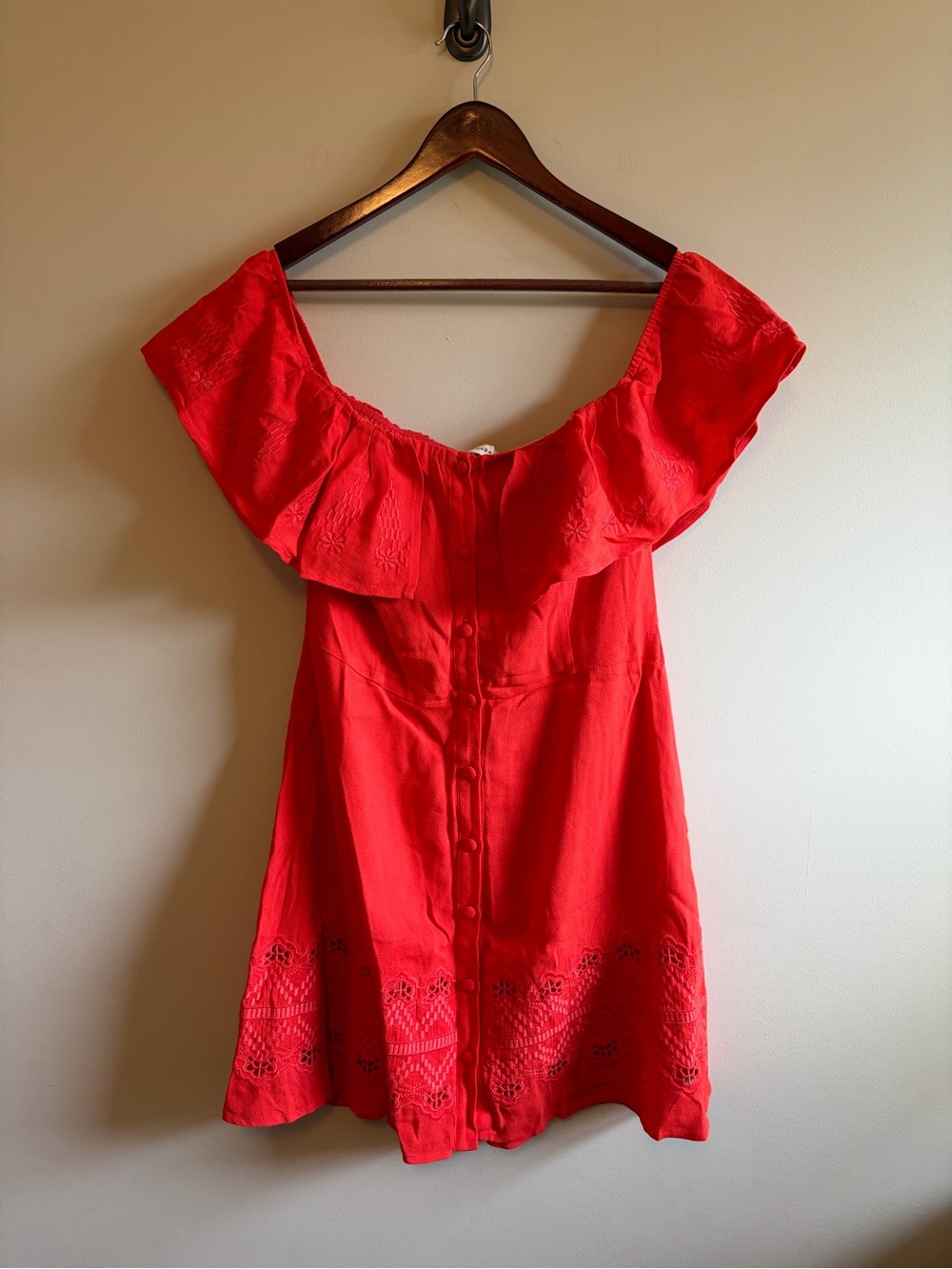 Sugarlips Red Off-Shoulder Embroidered Tunic